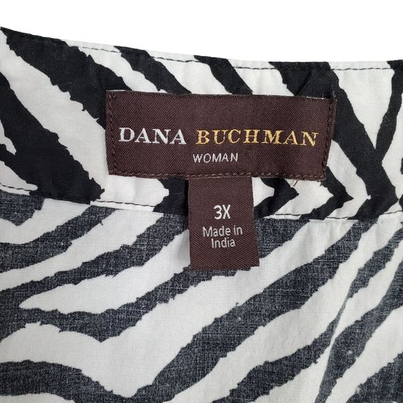 Dana Buchman Size 3X Blouse Zebra Stripe Ruffle V-neck Pullover Cotton Stretch - Picture 8 of 9